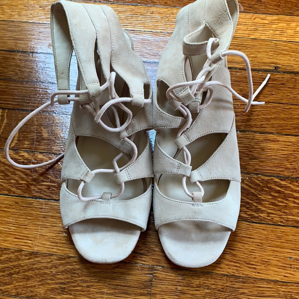 Lace up heels with block heel, never worn